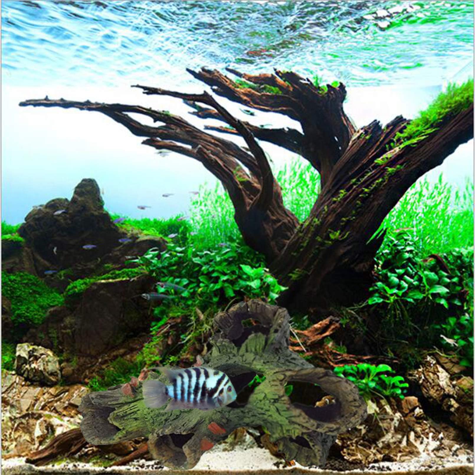 PINVNBY 2Pcs Decaying Trunk Driftwood Aquarium Ornament Small Resin Wood Trunk Aquarium Decoration Log Tank Decoration for up to 20 Gallon Tank Betta Fish Accessories Cichlid Hideout Shrimp Cave - Image 2