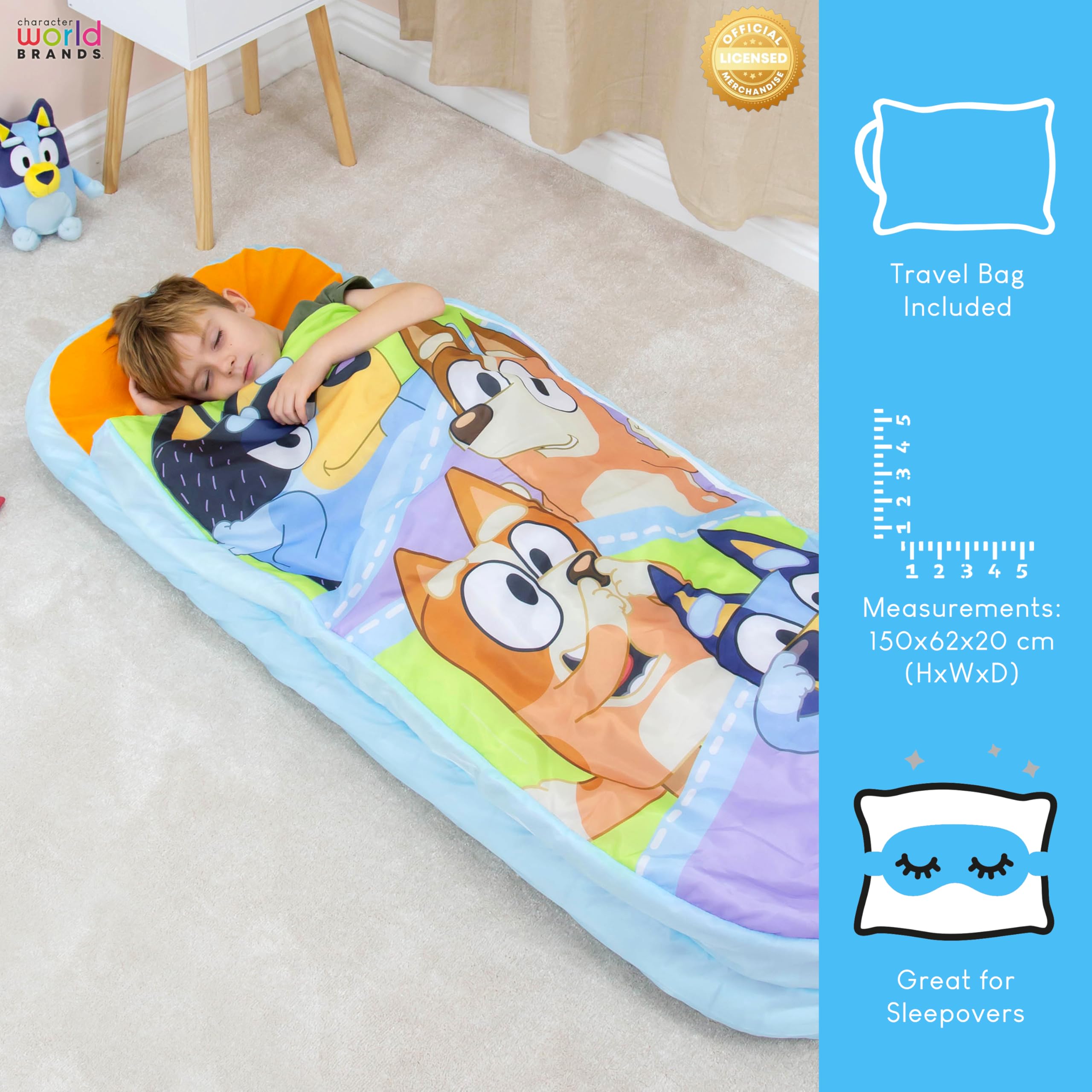 Bluey Character World Official ReadyBed - Colchón Inflable para niños con Bolsa y Bomba