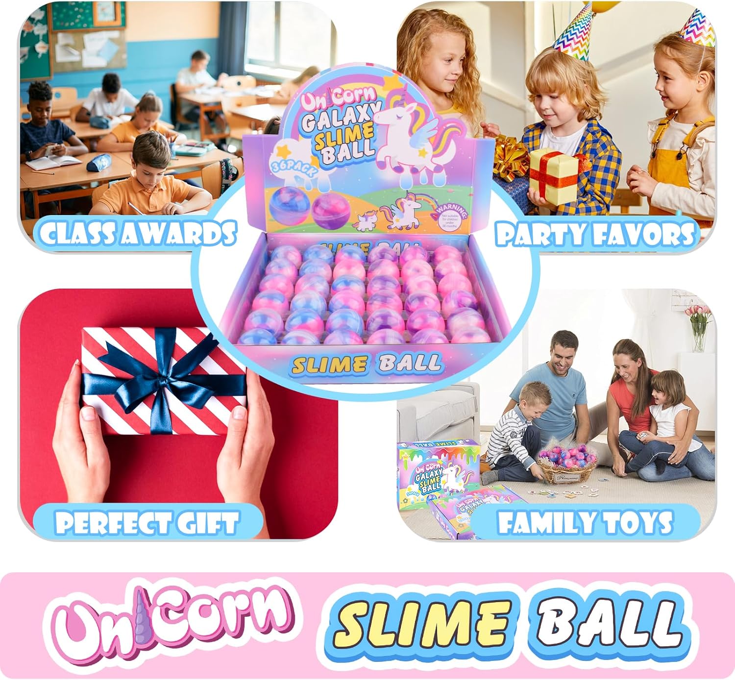 36 Pack Unicorn Galaxy Slime Balls, Unicorn Party Favors for Boys and Girls, Wet, Non-Sticky, Mess-Free, Stress Relief, Super Soft Slime Toy for Kids, Birthday Gift, Goodie Bag Stuffers