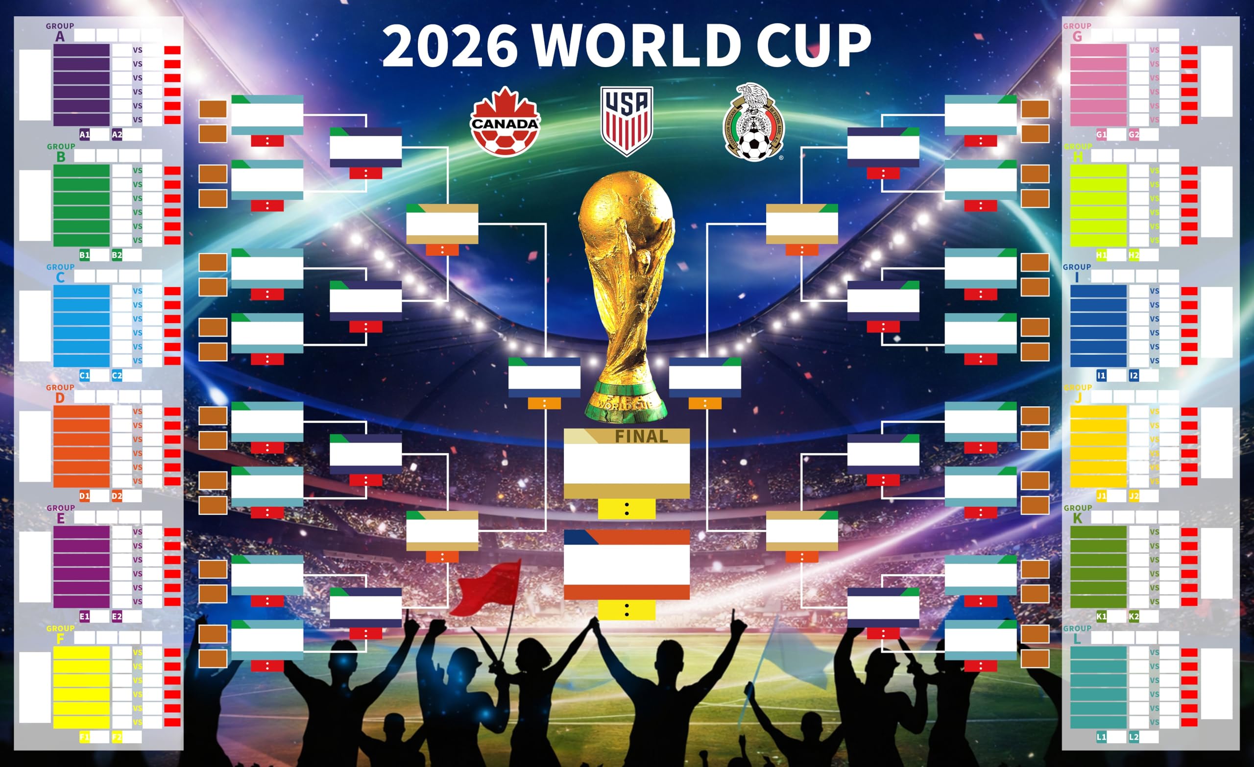 Pyltor 40x24 inches 2026 World Cup Schedule Fabric Flag Poster,Predict Champion Flag Poster,Tournament Wall chart for Soccer Fans Gifts Party Decorations (Color D)
