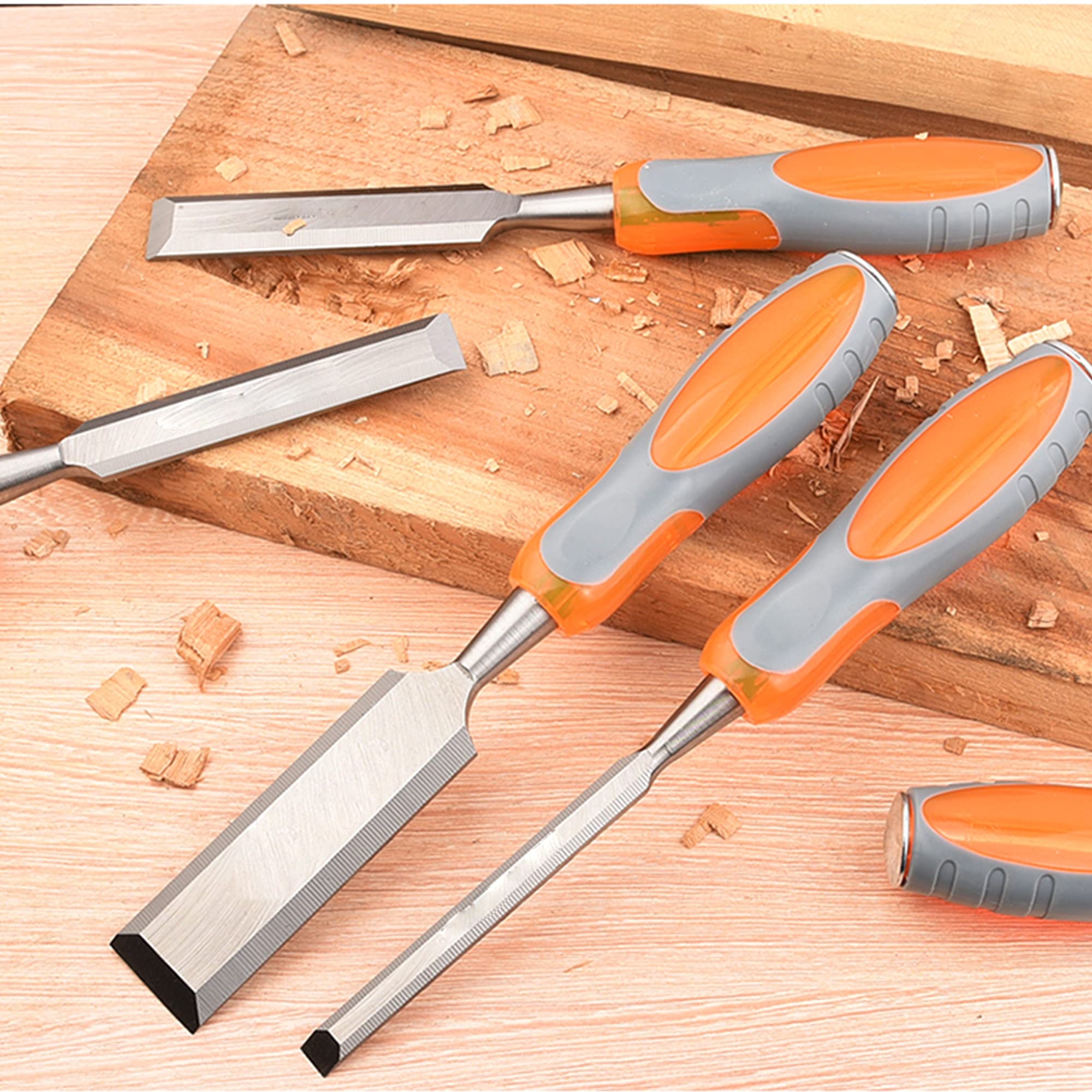 Set scalpelli per legno, Scalpelli in Acciaio Cromo Vanadio,estremità in acciaio a martello ad alto impatto, per lavorazione del legno scalpello per legno, set 4 pezzi,4PC C