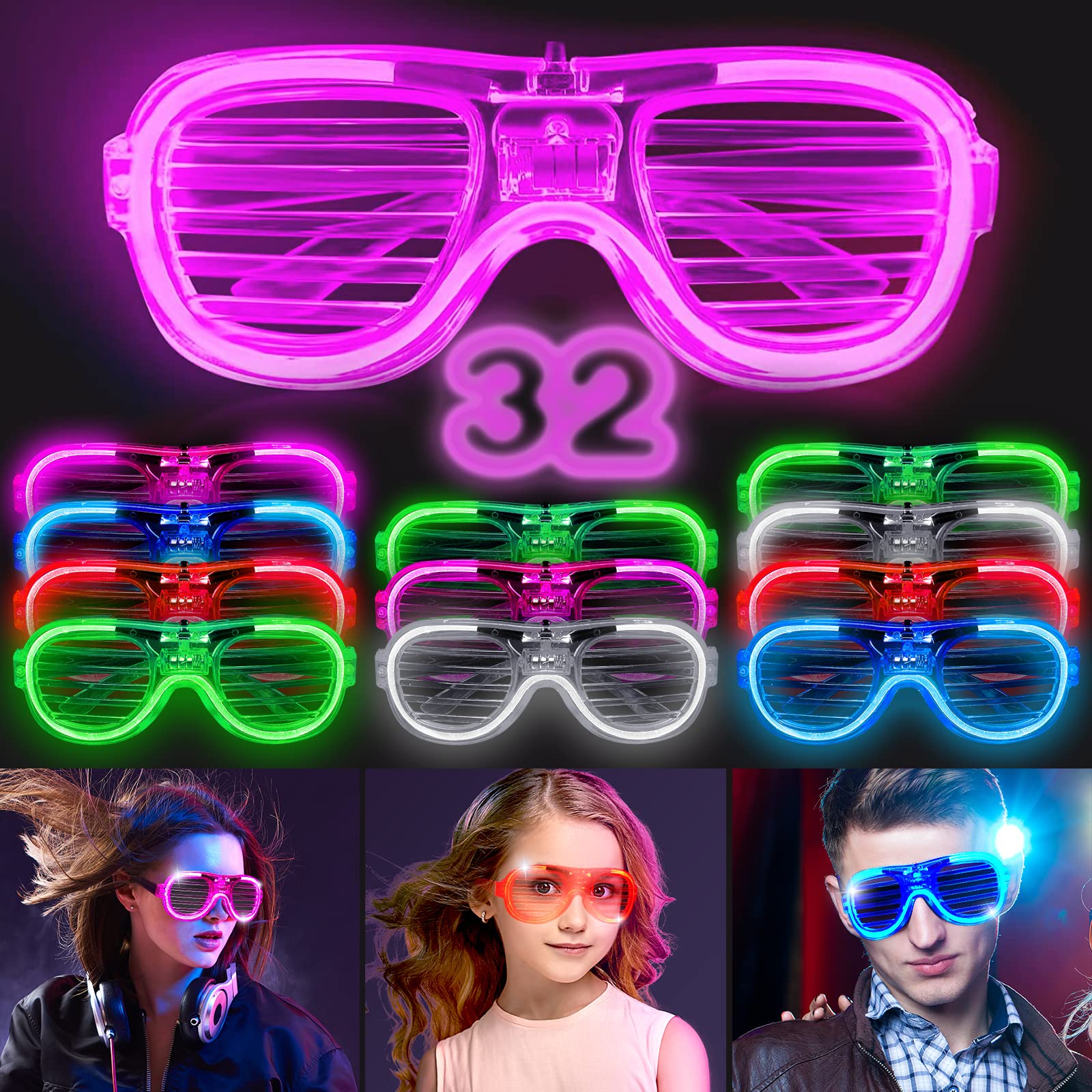 Light Up Glasses - LED Glasses Glow In The Dark Party Supplies, Party Favors 5 Neon Color 3 Flashing Modes