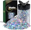 Holographic Chunky Glitter, 7.8oz/220g Silver Craft Glitter for Resin Chunky Nail Flake Sequin Mixed Fine Glitter Powder Bulk Holographic Glitter for Nail Art Tumbler Cosmetic Festival Decor