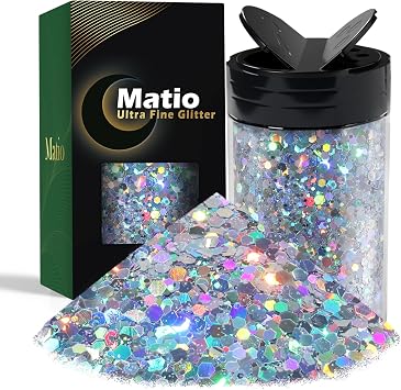 Holographic Chunky Glitter, 7.8oz/220g Silver Craft Glitter for Resin Chunky Nail Flake Sequin Mixed Fine Glitter Powder Bulk Holographic Glitter for Nail Art Tumbler Cosmetic Festival Decor