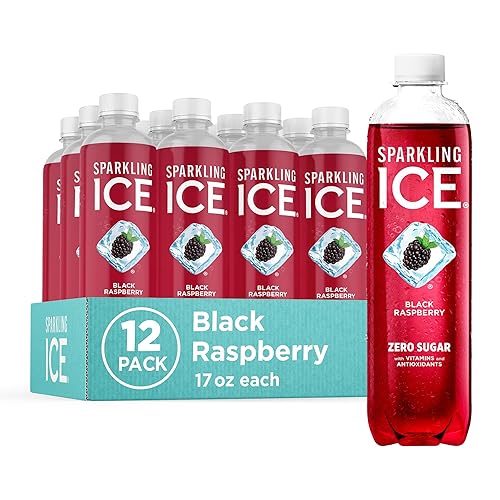 Sparkling Ice, Frambuesa Negra. Agua con gas, con antioxidantes y vitaminas, cero azúcar. Botellas de 17 oz (Paquete de 12).