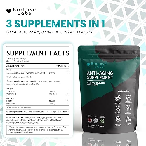 Miniatura 2 de NAD 3 en 1 Booster ribósido de nicotinamida (NR), fisetina, resveratrol, K2 y D3  Apoya el envejecimiento saludable del cerebro, el cuerpo, el