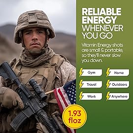 Vitamin Energy Immune+ Extra Strength Energy Shot Army Orange 48 Pack, 260mg Natural Caffeine, B-Vitamins, Citicoline, Green Tea, Immunity & Focus Support, Zero Sugar, Gluten-Free 1.93 fl oz