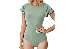 LAOLASI Crewneck Ruffle Bodysuit for Women