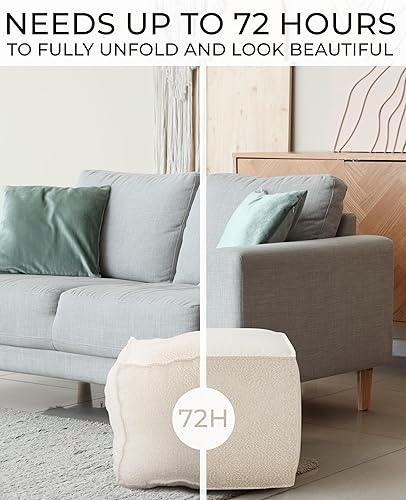 Vista 5 de ZICOTO Hermoso puf Boucle otomano y reposapiés – Eleva la decoración de tu sala de estar con comodidad ligera y encanto – Un taburete redondo