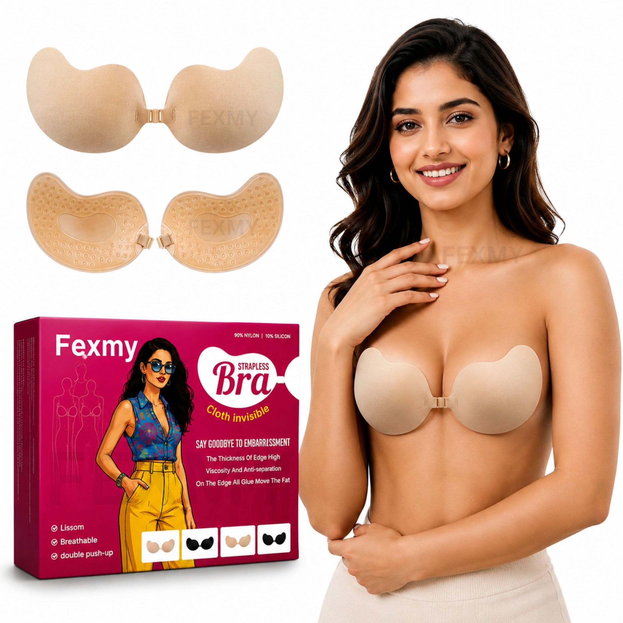 Women's & Girl's Strapless Push Up Wire Free Stick On Invisible Bra, Sticky Liftup Silicone, Stick on Bra for Backless Dress_Free Size_B Cup-picture-39