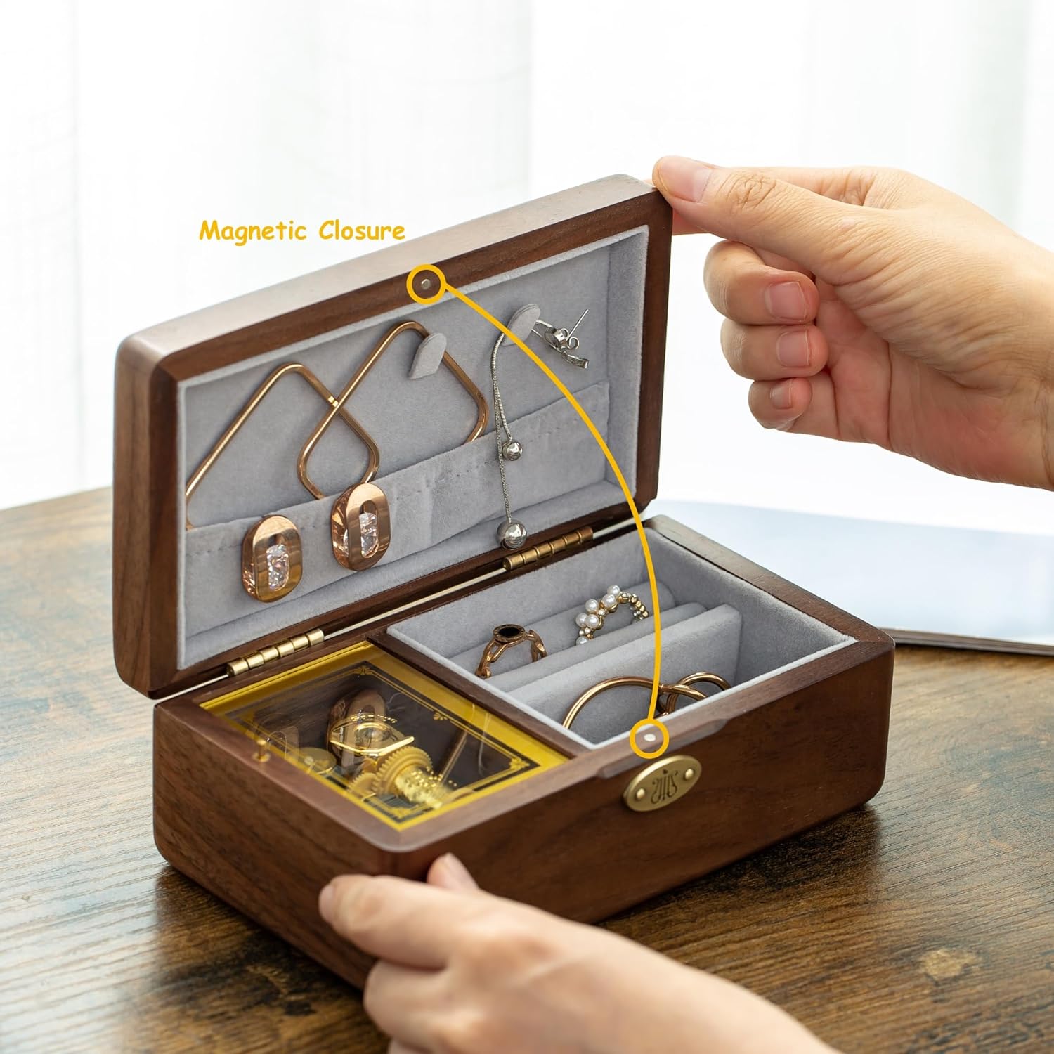 Golden Decorative You Are My Sunshine Music Box Sunflower Jewelry Gifts Crystal Glass Observation Chamber Jewelry Box with Necklace Hooks Thinking of You Mom Gifts Anniversary Birthday Gifts