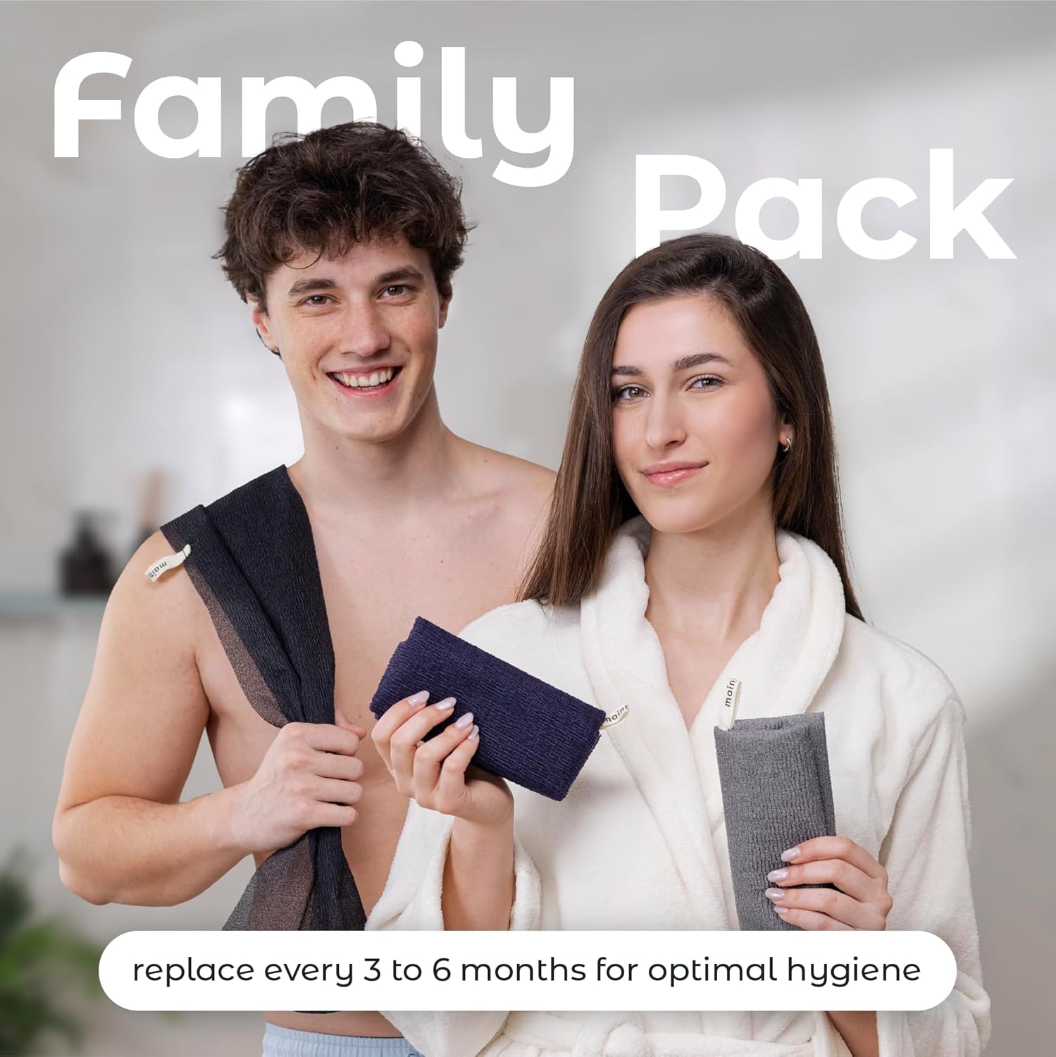 MainBasics Exfoliating Shower Towel - Japanese Nylon Bath Towel and Body Washcloth, Quick-Dry, Durable, Deep Exfoliation (Set of 3, Black Ice) - Image 7