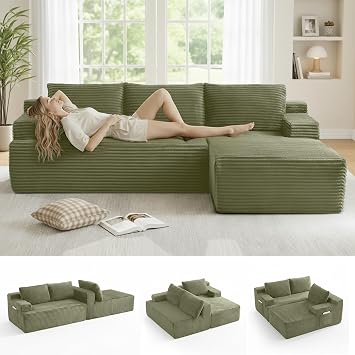 105" Boneless Couches for Living Room, L Shaped Sectional Sofa