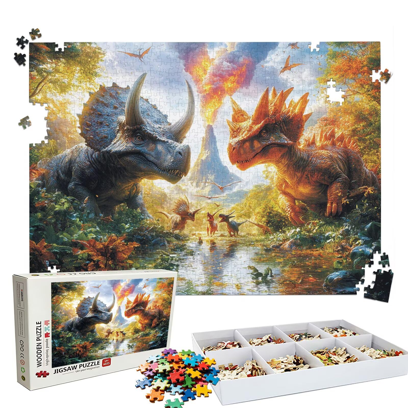 Puzzle vulcano Dinosauri(3), Puzzle Adulti 1500 pezzi, Puzzles Legno con Squisita Scatola di Imballaggio, Rompicapo per Esperti con Incastro Perfetto, Regalo per Adulti Decorazioni Casa W3H-981