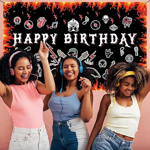 Miniatura 6 de Crenics Decoraciones de fiesta de cumpleaños de Rock and Roll, creativo gran cartel de feliz cumpleaños para Born to Rock Star tema musical