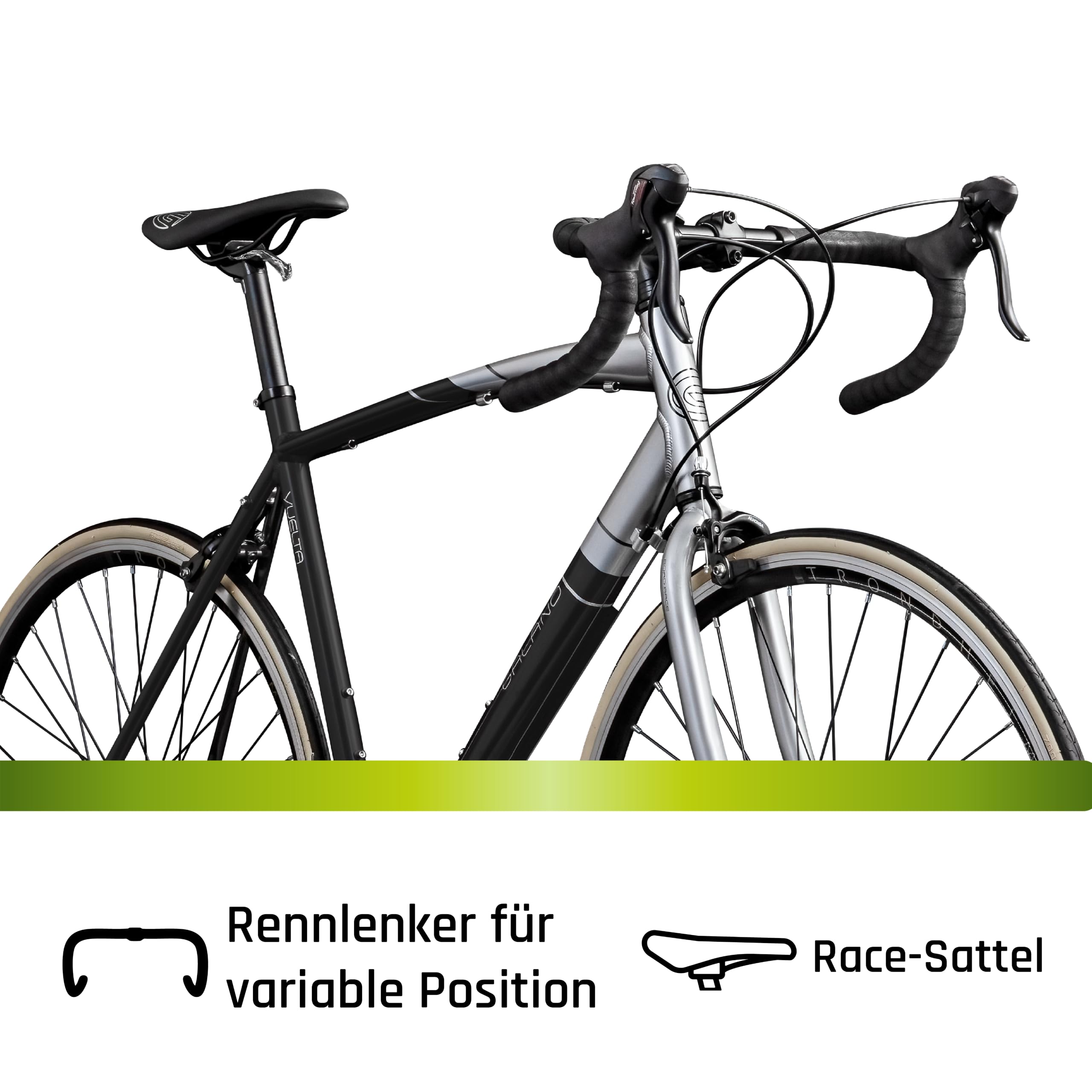 Galano Vuelta STI Rennrad für Damen und Herren ab 150 cm, 28 Zoll mit 14 Fach Fahrrad Schaltung Road Bike, Pedale mit Pedalhaken, Rennfahrrad mit schmalen Reifen