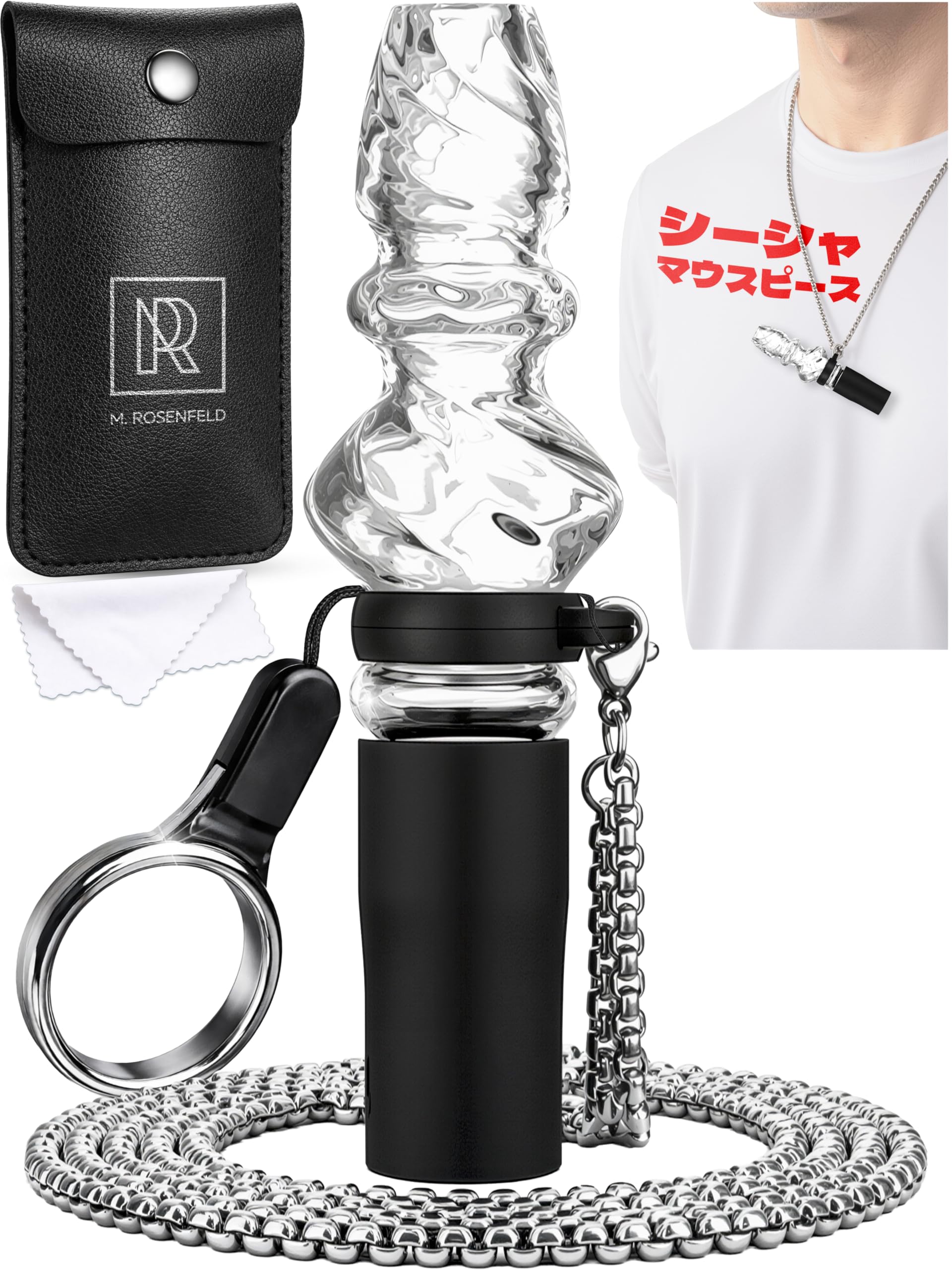 シーシャ マウスピース シーシャマウスピースおしゃれ マウスピース シーシャ シーシャ 吸い口 プレミアムモデル ガラス製 食品グレードシリコン ネックストラップ＆キーリング付 ポーチ＆クロス同梱 多くのホース対応 個人用 水たばこアクセサリー M. ROSENFELD