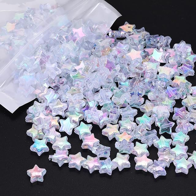Sibba 220Pcs 10mm Acrylic Star Beads with 1 Roll of Cord Colorful Pastel Pony Beads Assorted Color Charming Beads for DIY Jewelry Craft Making Cute Plastic Beads for Necklace Bracelet Earing