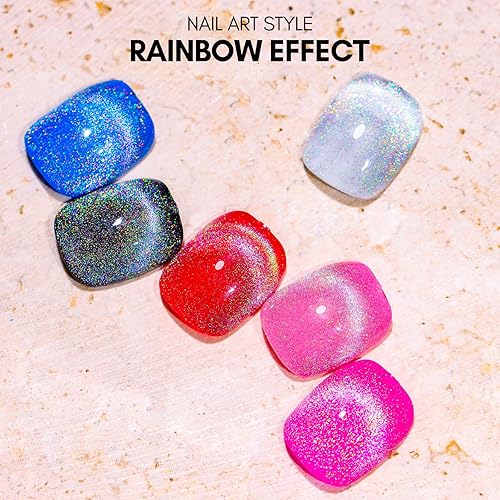 Miniatura 4 de Makartt Esmalte de uñas de gel Rainbow Cat Eye purpurina universal 9D holográfica brillante Soak Off Gel UVLED Manicura con barra magnética para