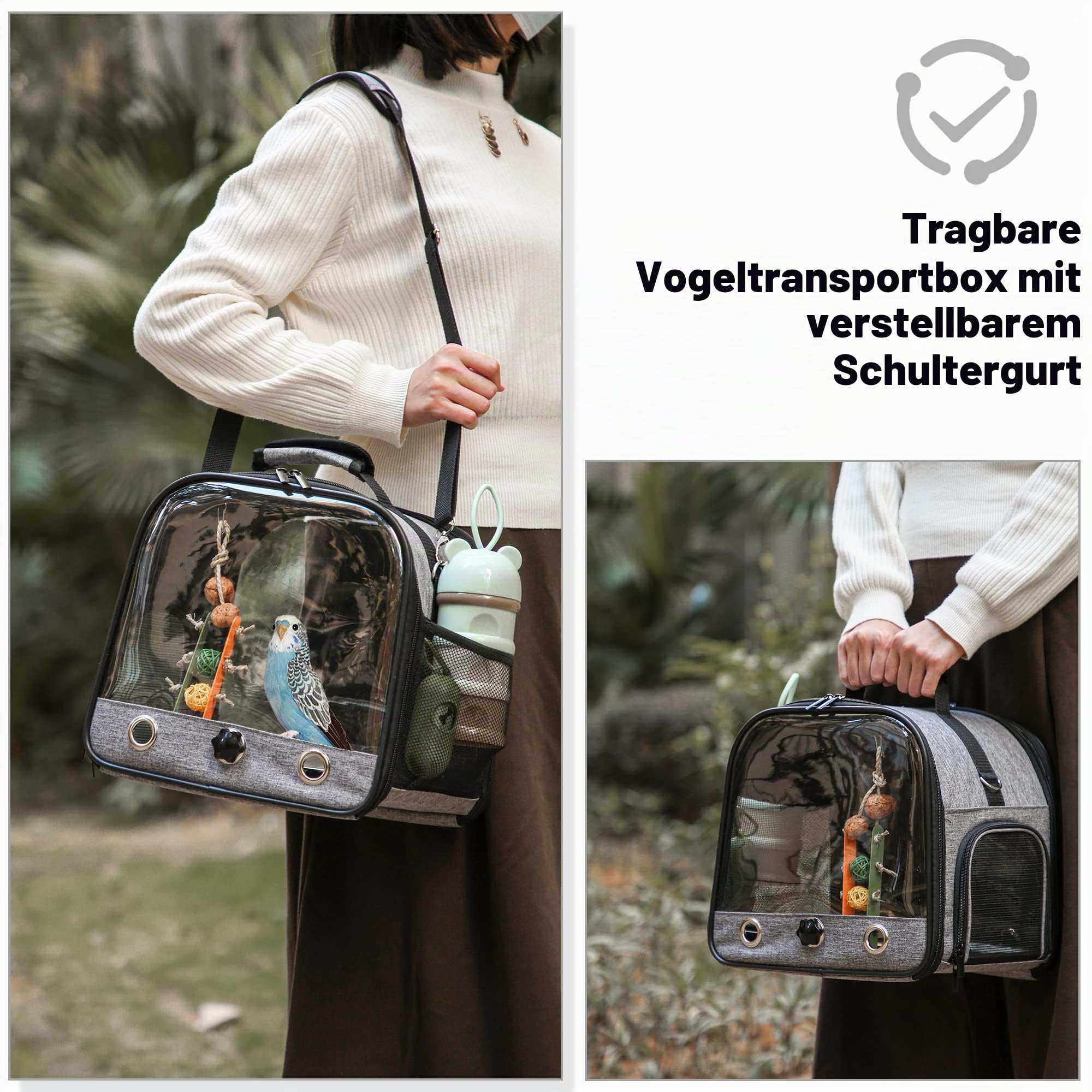 Transportbehälter für Vögel, Vogel transportbox, Vogelkäfig Wellensittich, tragbare Vogelträger Reisetasche, Transparent atmungsaktiver Reisekäfig für Haustiere