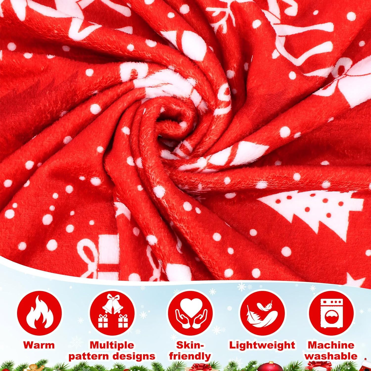 10 Pack Christmas Throw Blanket Bulk 50 x 60 Inch Holiday Plush Christmas Reindeer Snowflake Winter Holiday Red Soft Cozy Fleece Blanket for Bedding Couch Chair for Xmas Homeless Gift(Cute) - Image 3
