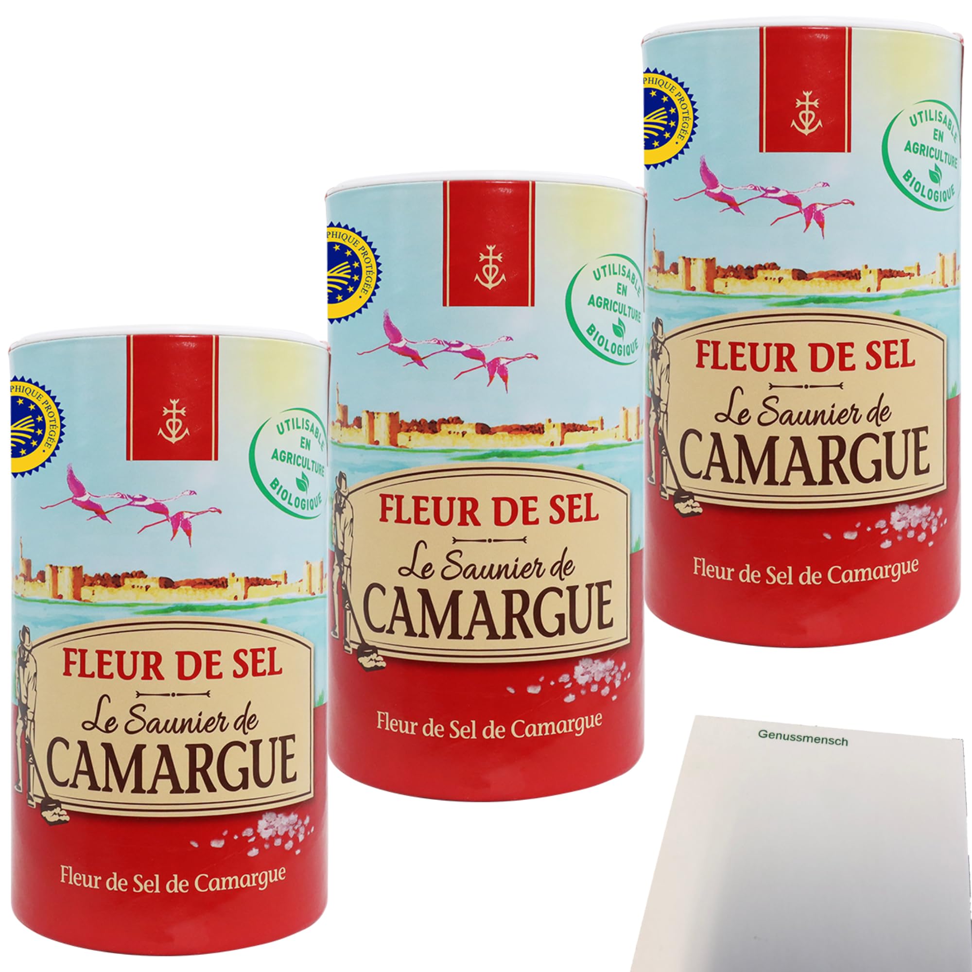 La Saunier de Camargue Fleur de Sel Bio La Saunier de Camargue Meersalz 3er Pack (3x1kg Dose) + usy Block
