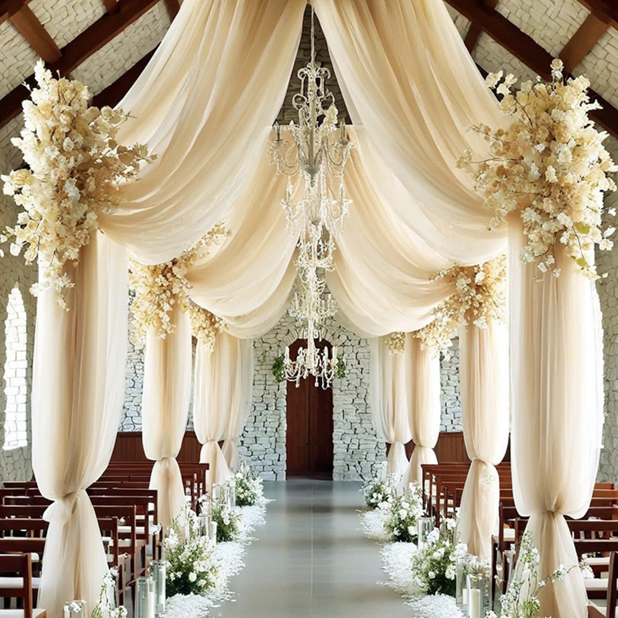 0,75 x 8 M Mariage Arche Tenture, Mariage Decor pour Arche de Mriage de pour Décoration Toile de Fond Rideau de Gaze de Fenêtre Voile Draperie Transparent Tulle, 1 Pièce (Ivoire, 0,75 x 8 m)