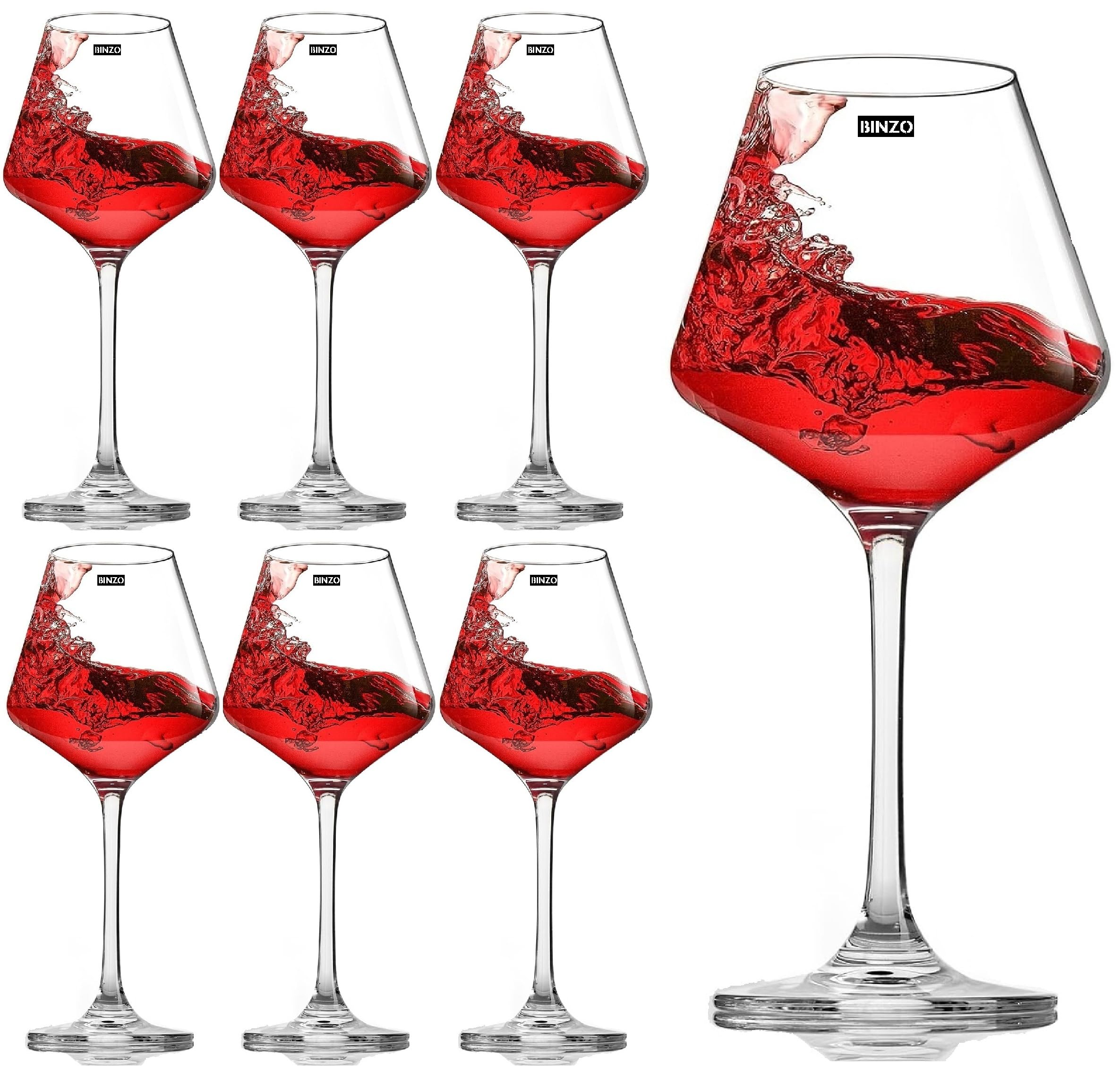BINZO Wine Glasses - Set of 6 Burgundy Glasses -1