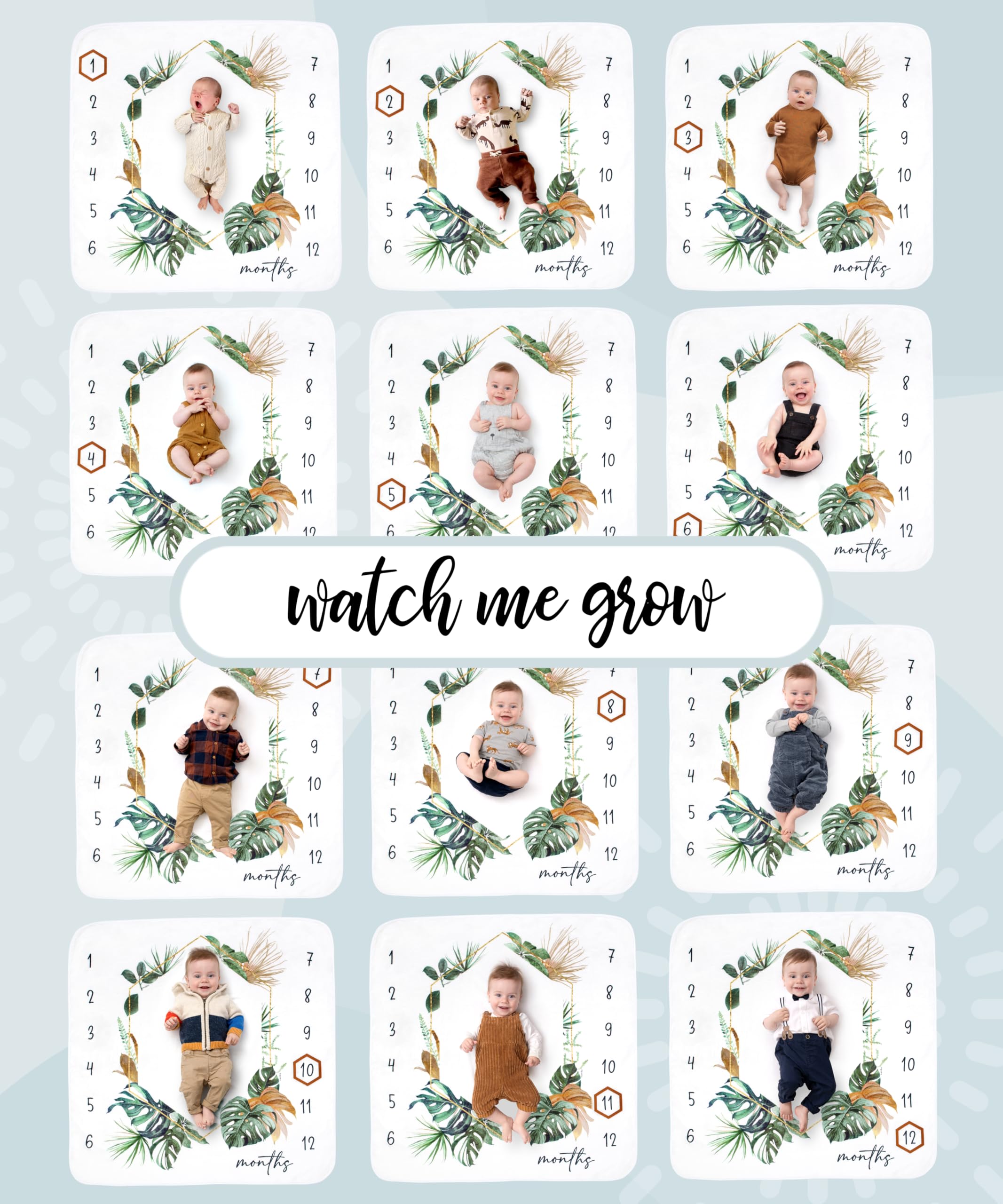 Manta mensual para bebé niño – Extra acogedora 46 x 46 pulgadas – Accesorio mensual perfecto para fotos para capturar recién nacidos a 12 meses de crecimiento – Unisex