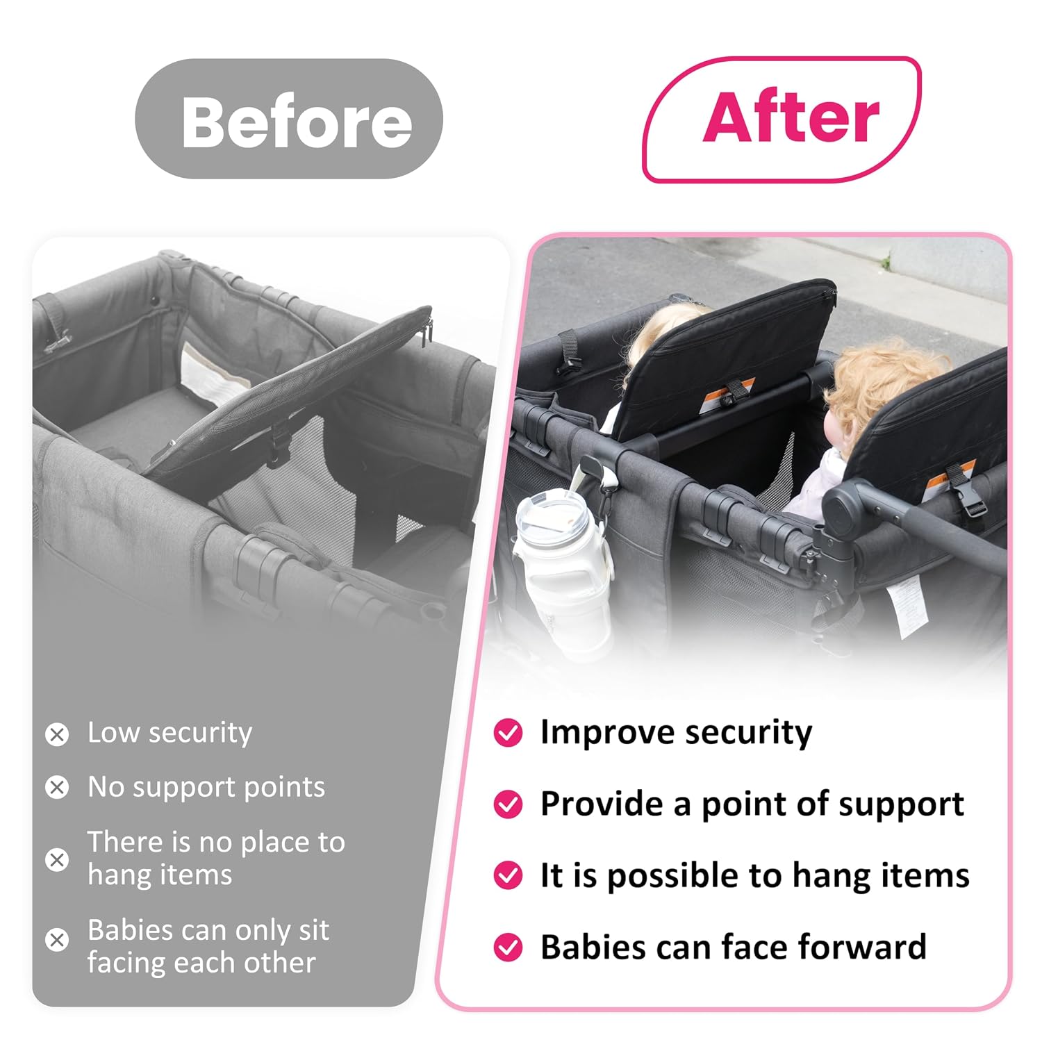 Stroller Wagon Support Bar for WONDERFOLD W4 Elite 4-Seater & W4 Veer Wagon | Removable & Easy Install | Kids-Friendly Design with Front-Facing Support | Stroller Accessory