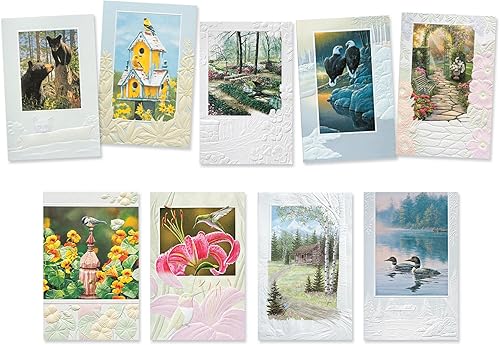 Miniatura 7 de Surtido de tarjetas de felicitación en relieve en caja, naturaleza escénica, 36 unidades