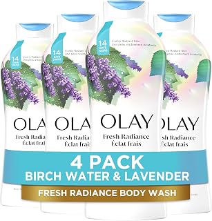 Olay Fresh Radiance Body Wash, Birch Water & Lavender Scent, Vitamin B3 Complex, Hydrating Plant-Based Cleansers, 22oz Pack of 4