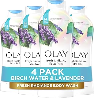 Olay Body Wash for Women, Fresh Radiance, Refreshing & Renewing, Made with Plant Based Cleansers, B3 Botanical Complex, For All Skin Types, Birch Water & Lavender Scent, 22 fl oz (Pack of 4)