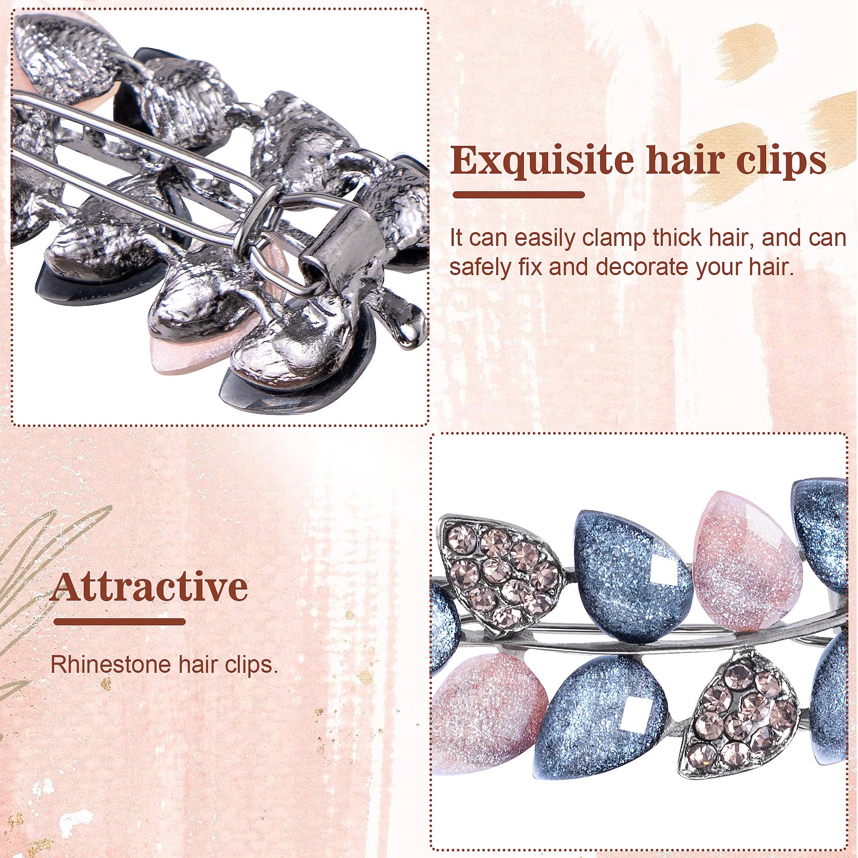 HINZIC Haarspangen Mit Strass – 5,1 Cm, Graue Blume & Kristall – Set 2 Stück
