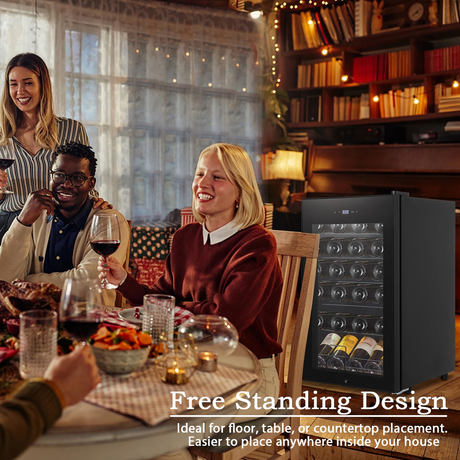 GarveeHome 24 Bottle Compressor Wine Cooler Refrigerator, Freestanding Wine Beverage Fridge, Single Room Wine Chiller with Digital Touchscreen, LED Temperature Display for Reds, Whites, Sparkling Wine