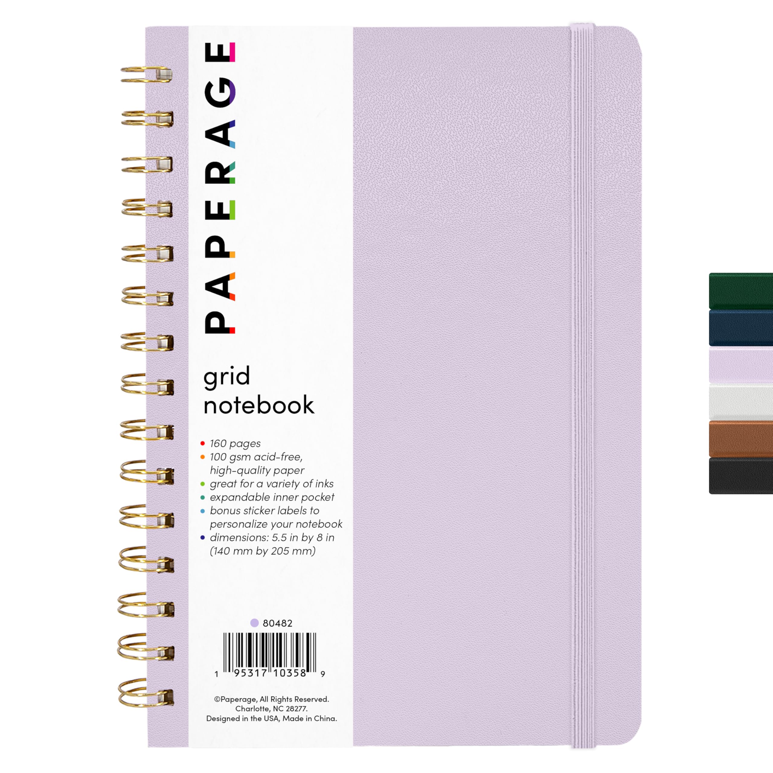 PAPERAGE Graph Paper Spiral Notebook & Journal, (Lavender), 160 Pages, Medium 5.5 inches x 8 inches - 100 GSM Thick Graphing Paper, Hardcover,