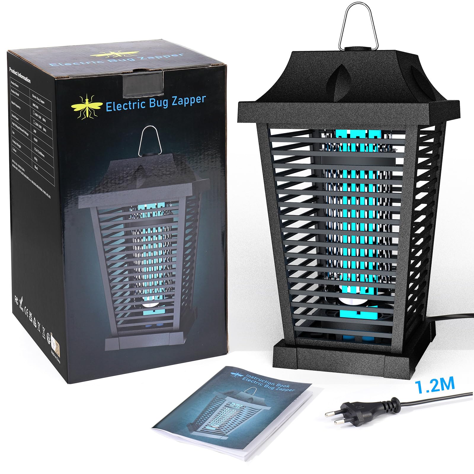 Lampe Anti Moustique 4500V 20W Extérieur, UV Tue Mouche Electrique Intérieur, Professionnel Anti Moustique Étanche Imperméable avec Agent d’Attraction pour Chambre Patio Jardin, Efficace Portée 100m²