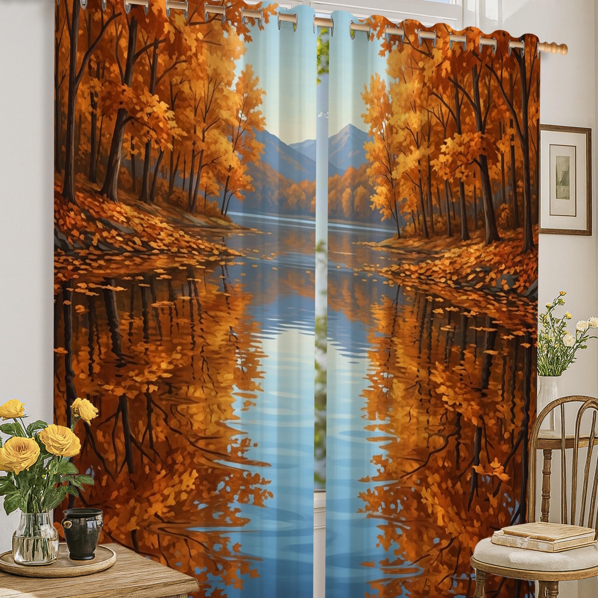 Rideaux occultants isolants contre le froid au motif nature orange de montagne