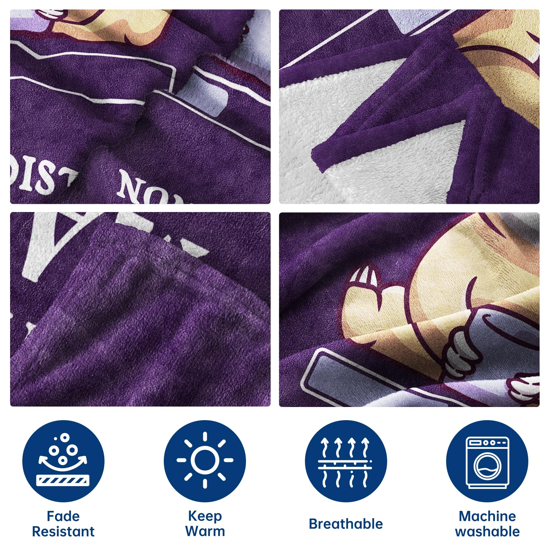 Niyewsor Regalo Mamma Compleanno, Regalo per Mamma Coperta, Natale Regali per la Mamma da Figlia e Figlio, Bradipo Coperta Flanella 130 x 150cm, Viola