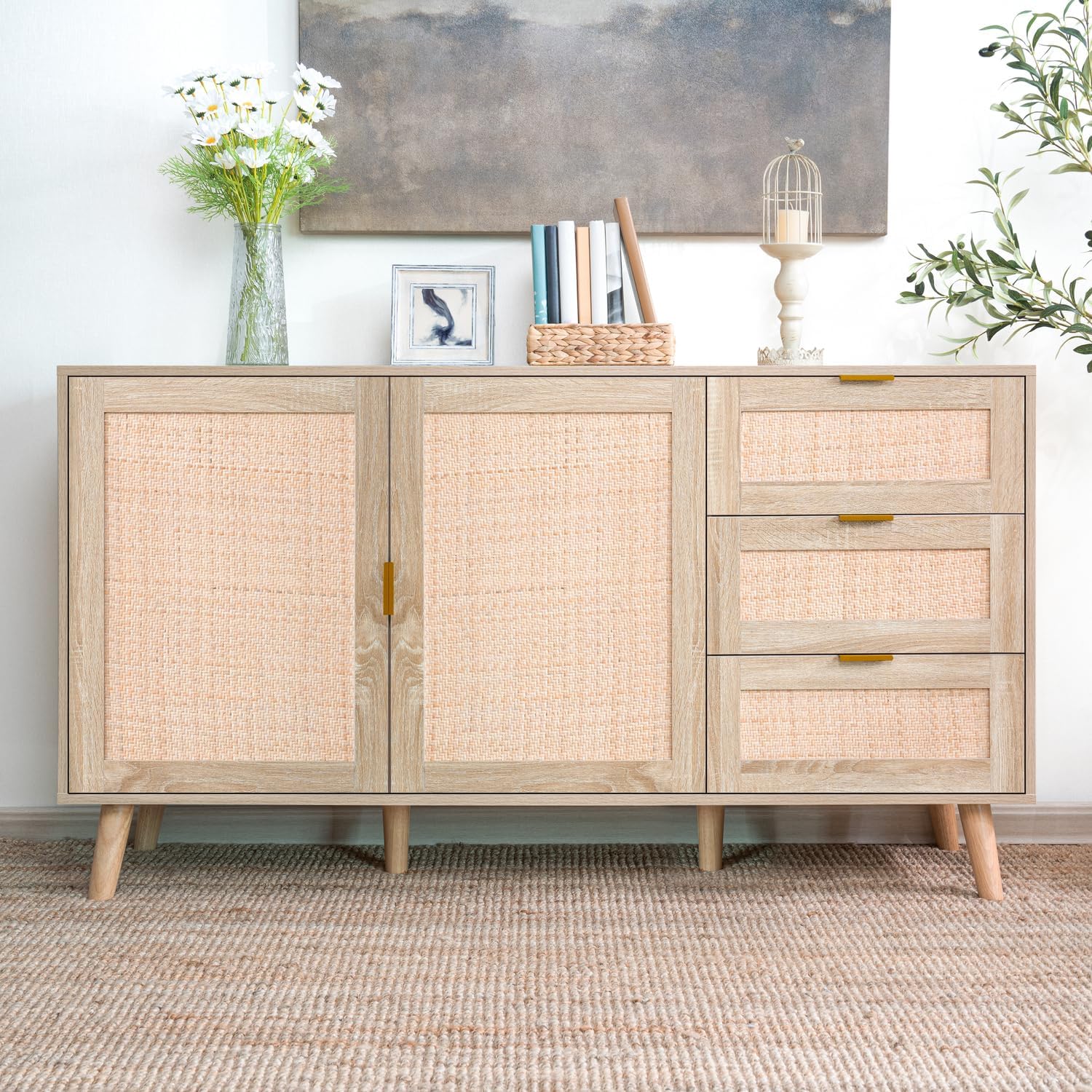 Naomi Home Darcy Natural Rattan Sideboard with Drawers Natural/Natural