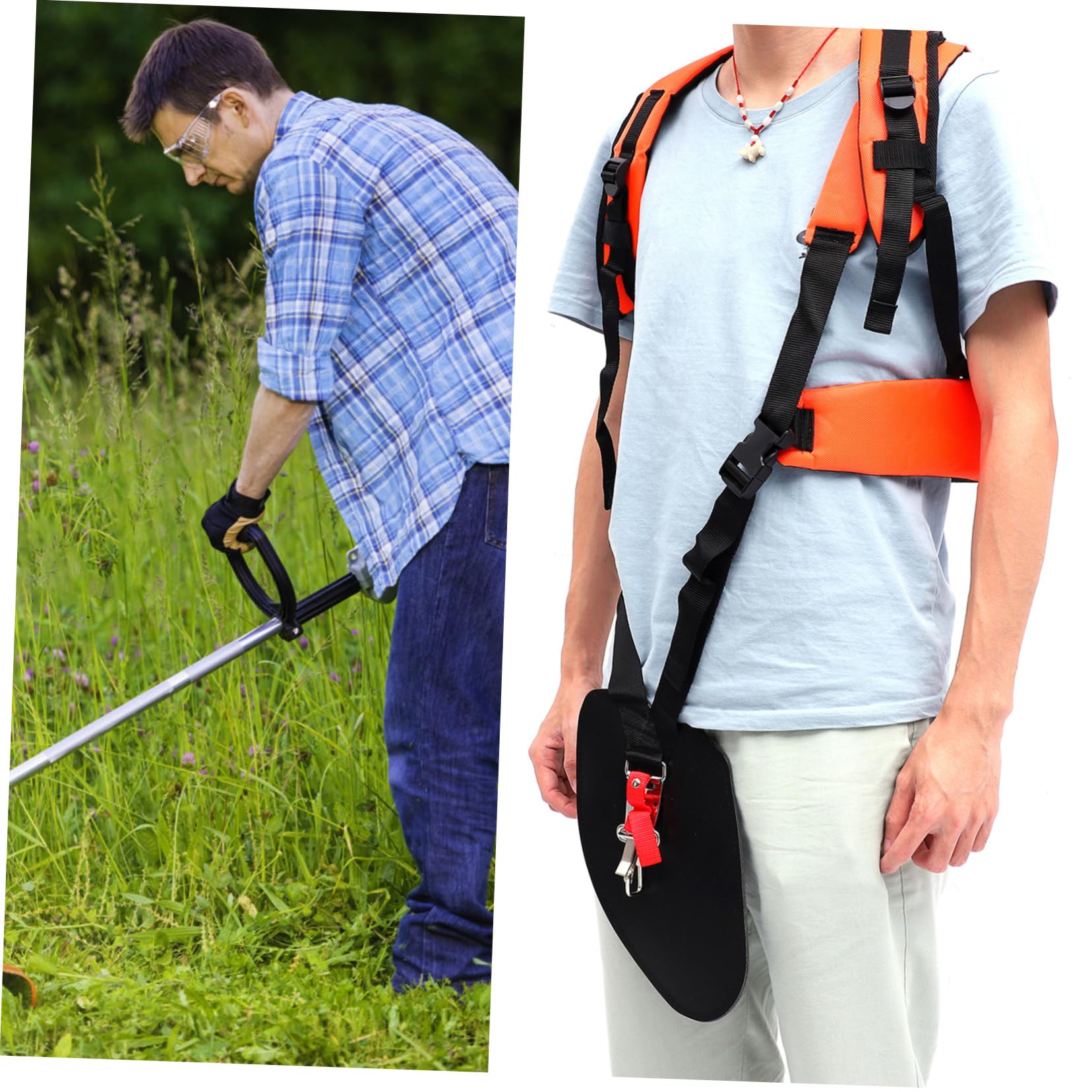 Happyyami Imbracatura Decespugliatore 2 Pezzi Regolabile Doppia Spalla Imbottitura Comoda e Struttura Stabile, Cintura da Taglio Professionale per Giardino