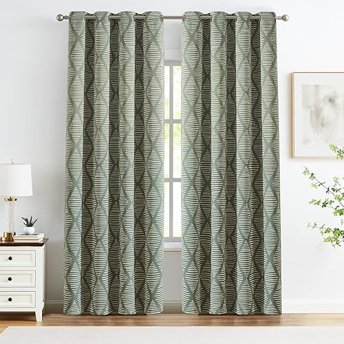 Miniatura 1 de jinchan Cortinas 100% opacas de 84 pulgadas de largo, cortinas estampadas geométricas verdes, patrón de aislamiento térmico, cortinas modernas con