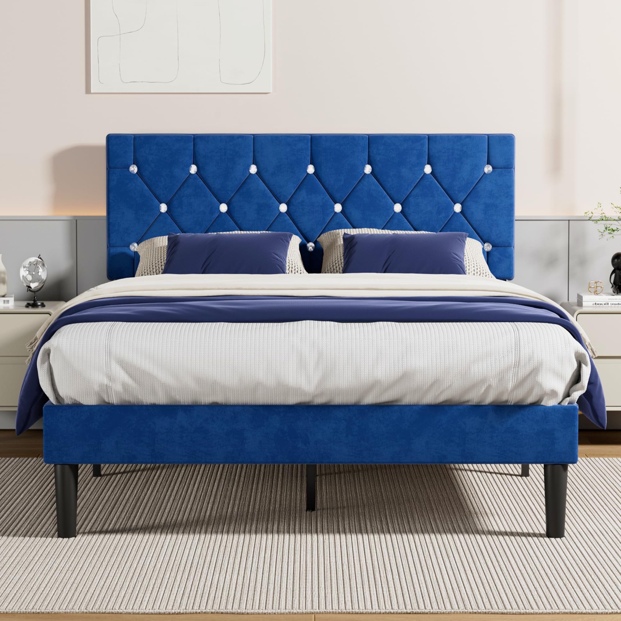 Snapklik.com : VECELO Full Size Bed Frame, Upholstered Platform
