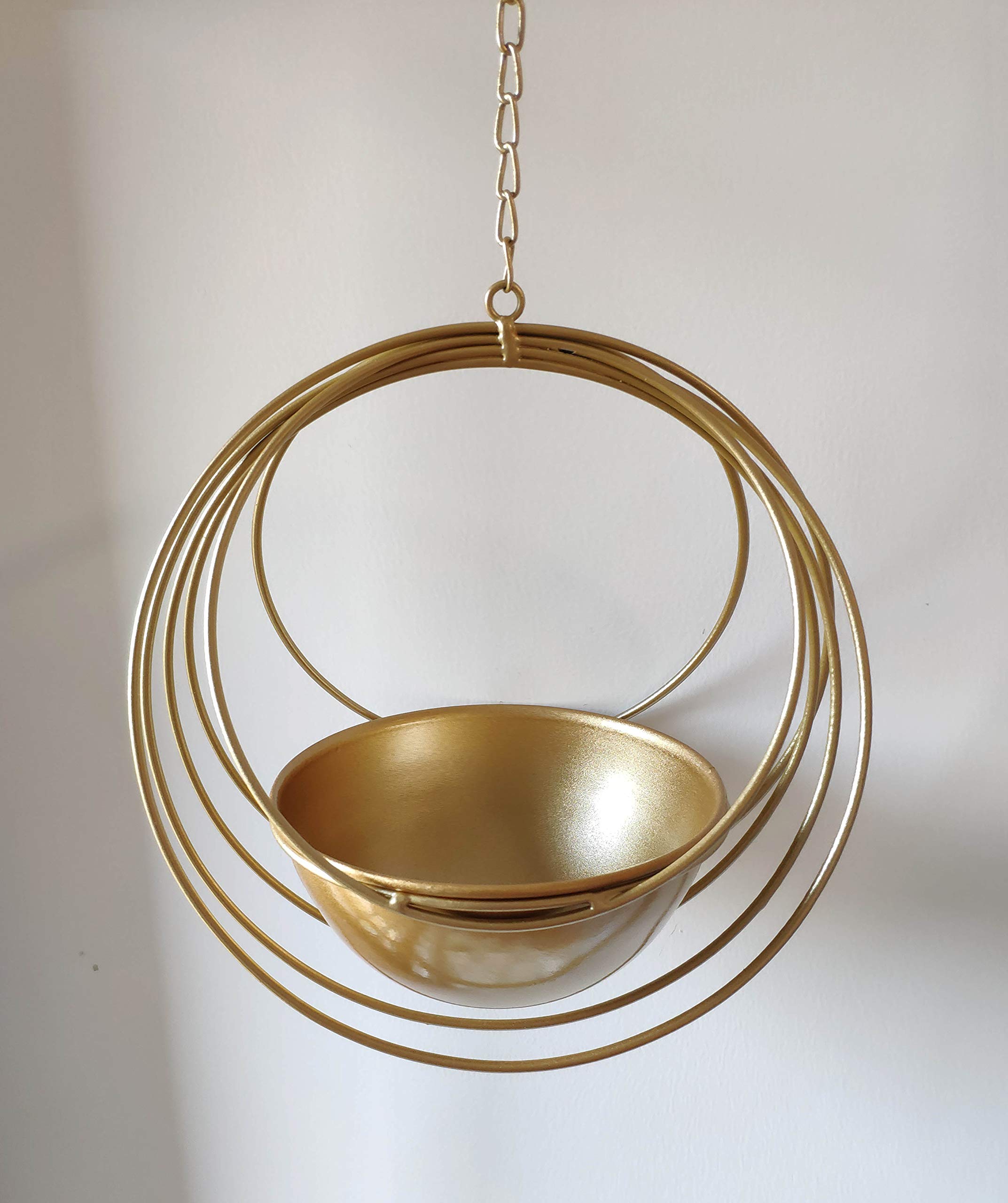 RISEON Boho-Blumenaufhänger, Metall, geometrischer hängender Pflanzgefäß, moderner Pflanzgefäß, Mitte des Jahrhunderts, minimalistischer Übertopf für drinnen und draußen, Hochzeitsdekoration (Gold)