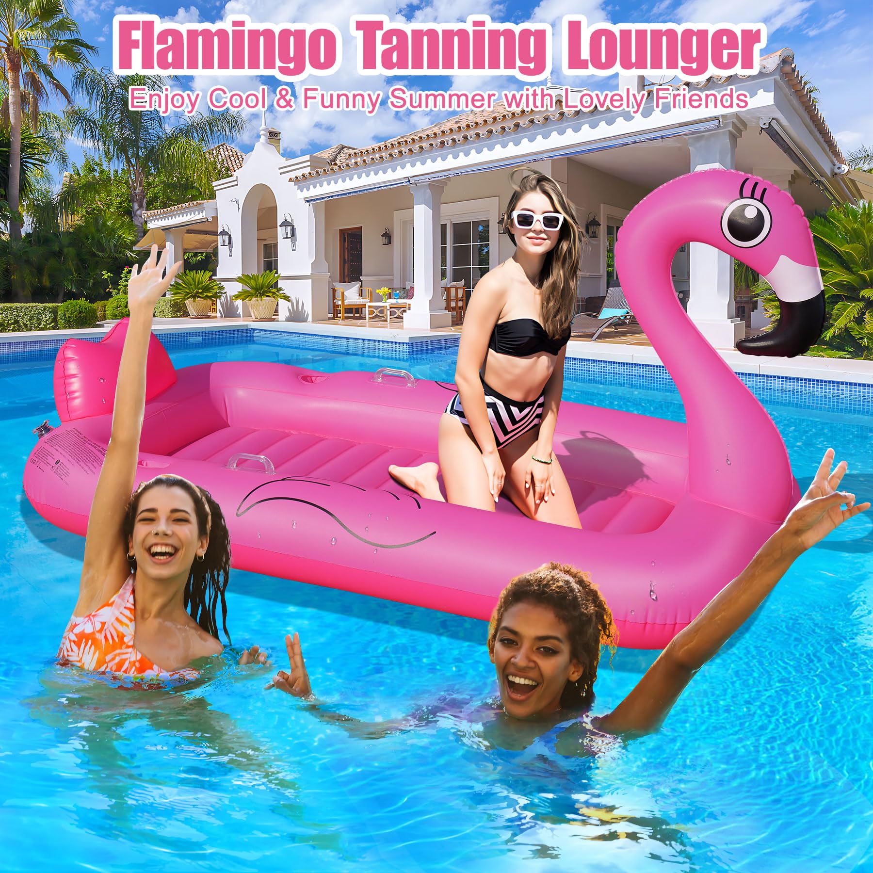 DeeprBling Luftmatratze Pool Flamingo, Große Luftmatratze Wasser mit Getränkehalter, Telefonhalter & Griffe, Aufblasbarer Sonnenpool Flamingo Pool Matratze Erwachsene mit Verdickung zum Sonnenbaden