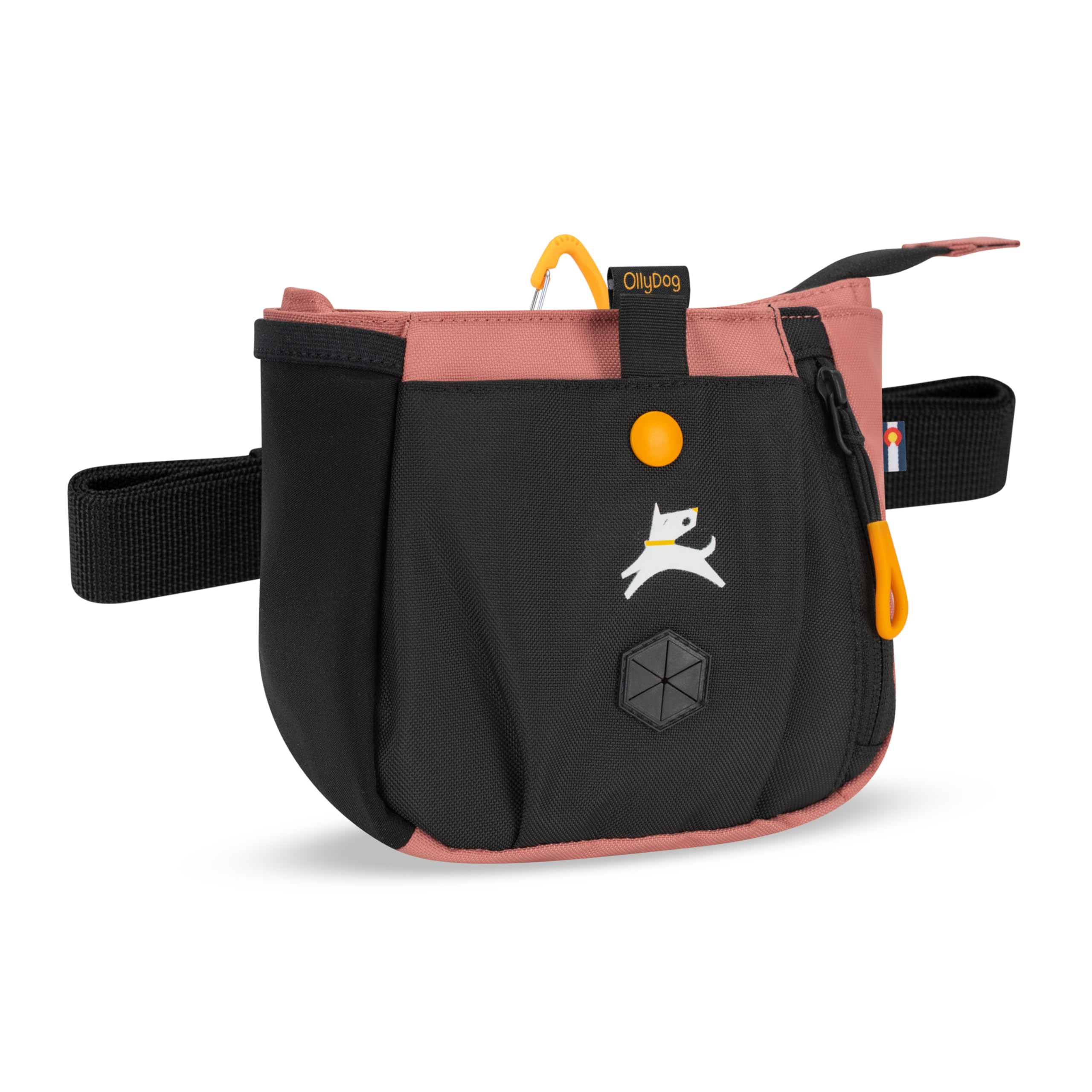 OllyDog Backcountry Day Bag | Hands-Free Dog Training Treat Pouch | Fanny/Hip Pack with Zipper Closure & Built-in Poop Bag Dispenser | Removable Waist Clip (Desert)