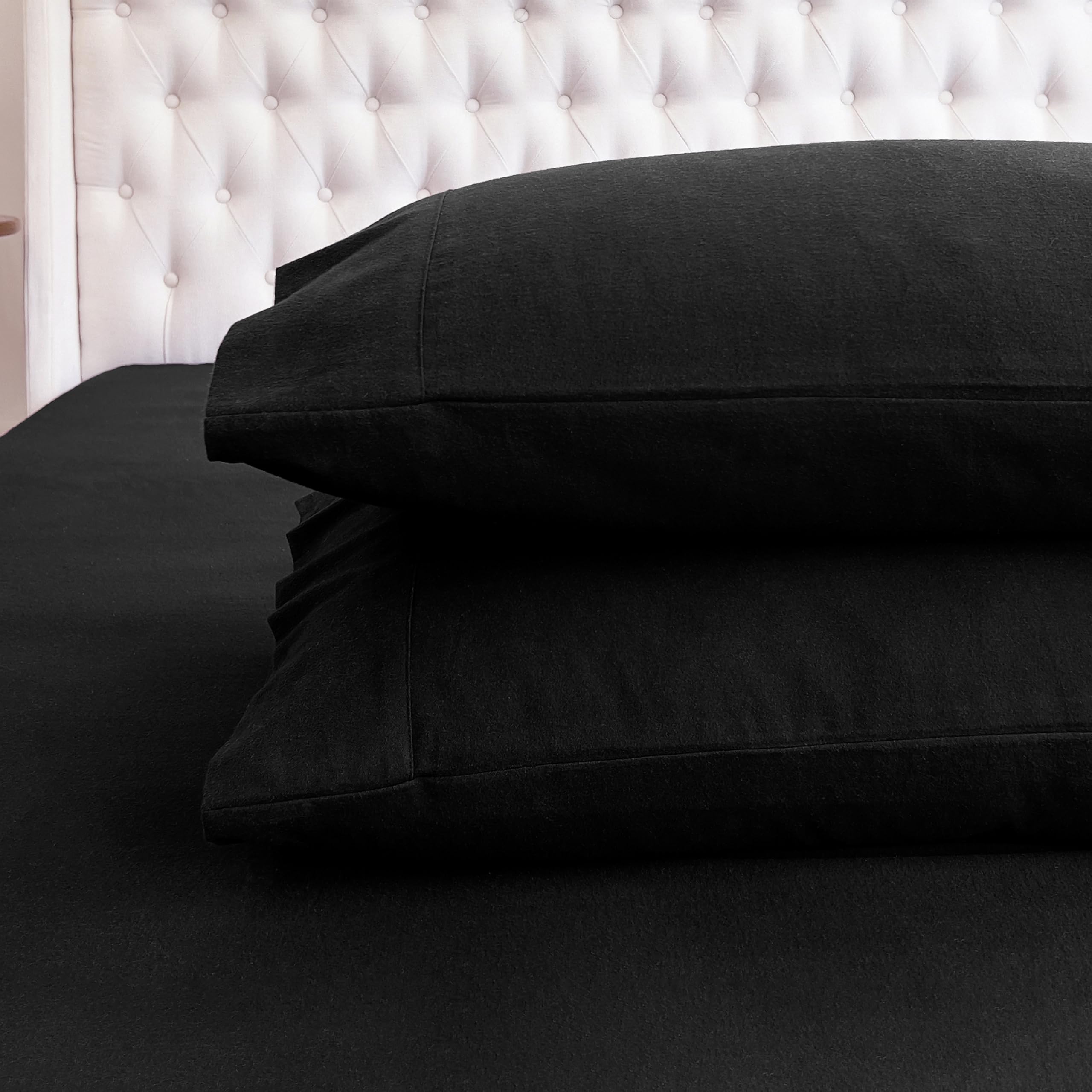 Elegant Comfort Juego de sábanas Suaves de Franela 100% algodón Turco, 4 Piezas, Ultra Suaves, acogedoras, cálidas y Antibolitas, tamaño matrimonial, Color Negro