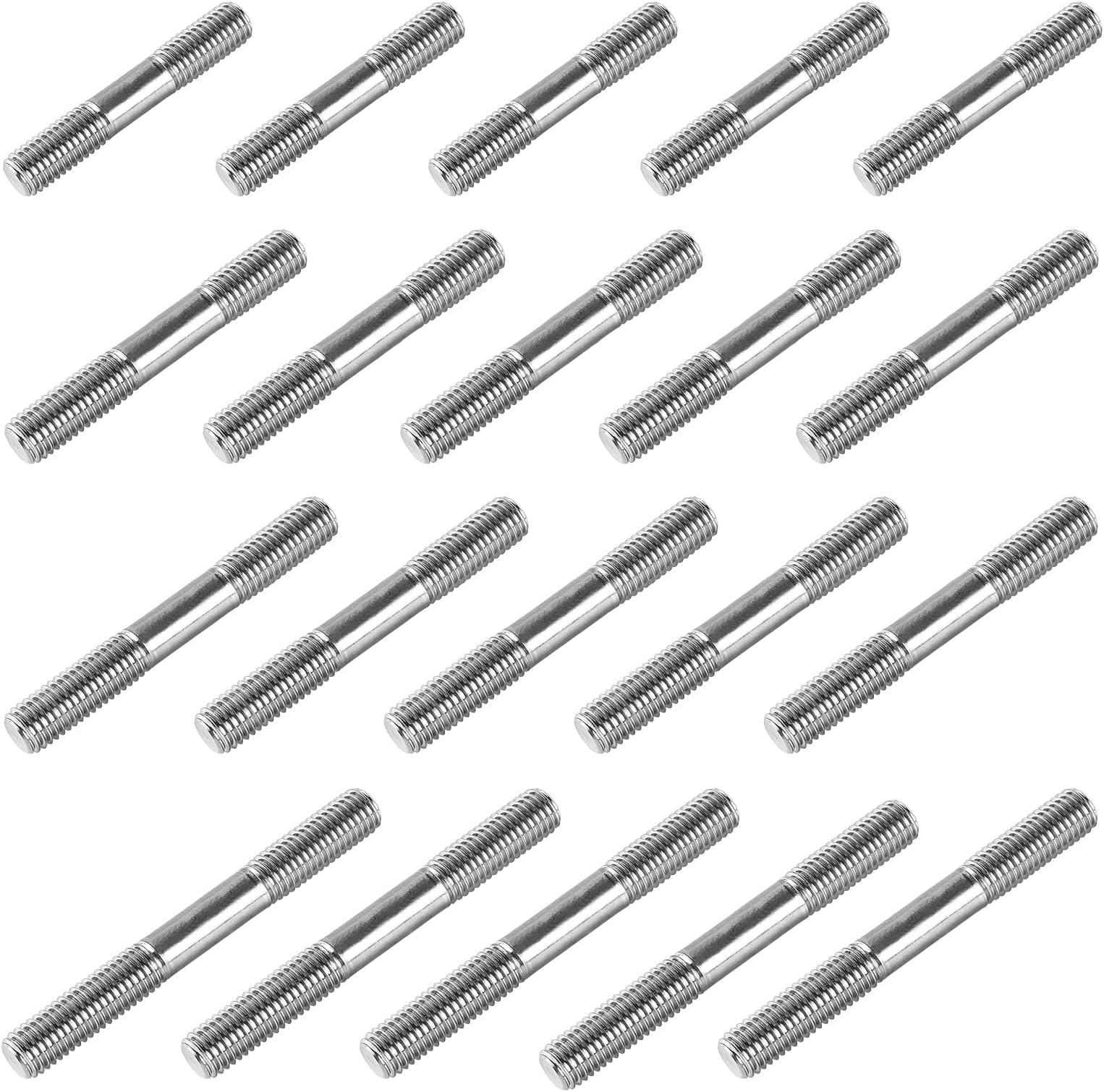 20Pcs M6 Double Ended Threaded Stud Bolts, 304 Stainless Steel Dual Threaded Rod Bolts (5Pcs Each: M6x50mm, M6x60mm, M6x70mm, M6x80mm), Heavy Duty Double Headed Screws for Machinery, Furniture
