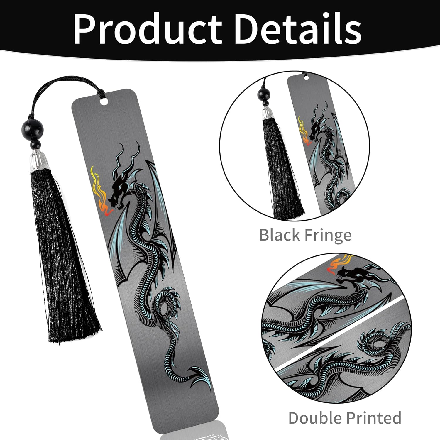 Dragon Metal Bookmark for Men Boys, Cool Book Page Marker with Tassel and Gift Box, Black Reading Clip for Office School, Birthday Christmas Inspirational Gifts - Image 3