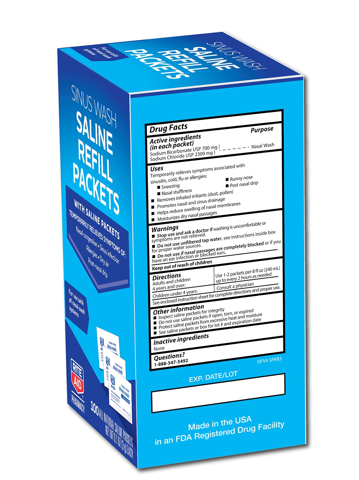 Rite Aid Sinus Wash Refill, Individually Wrapped Saline Packets 100